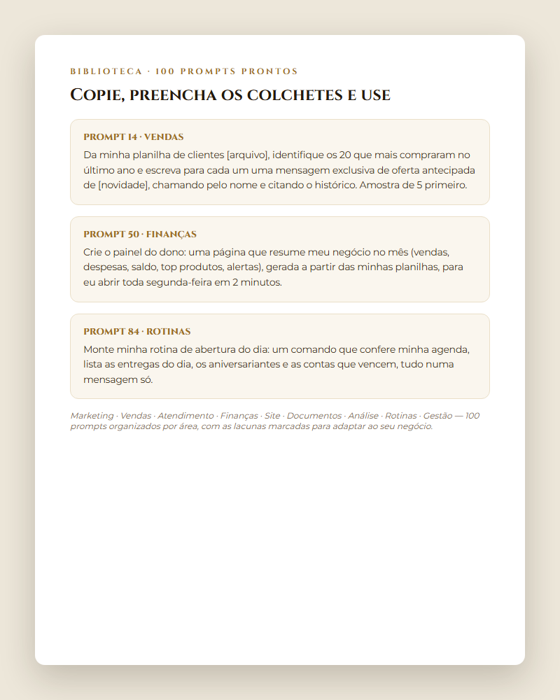Prompts reais da biblioteca de 100 prompts
