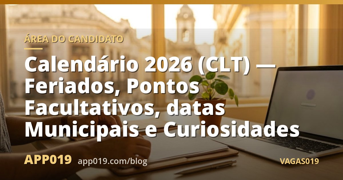 Calendário 2026 (CLT) — Feriados, Pontos Facultativos, datas Municipais e Curiosidades