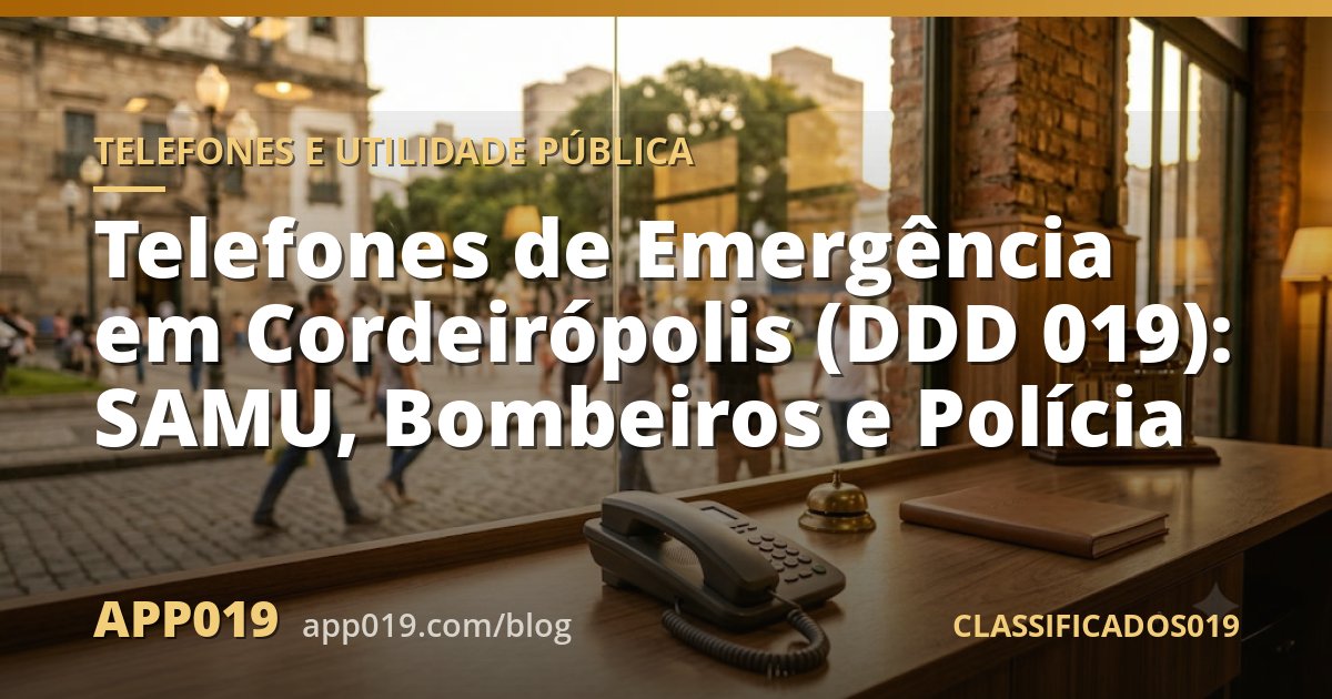 Telefones de Emergência em Cordeirópolis (DDD 019): SAMU, Bombeiros e Polícia