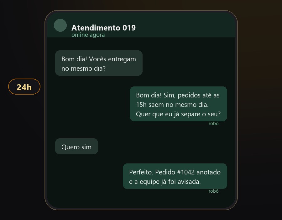 Robô respondendo cliente no WhatsApp
